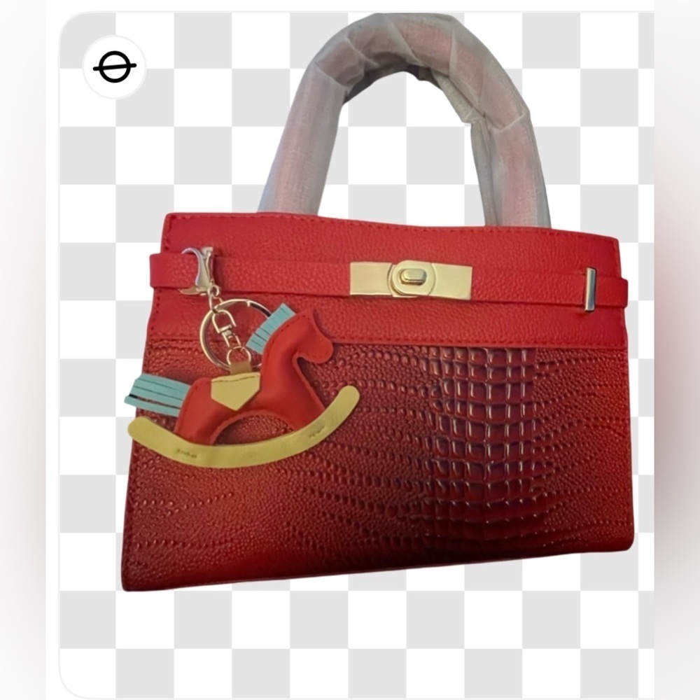 NEW-mini Kelly inspired
Red crocodile textured
Adjustable Shoulder strap handbag
